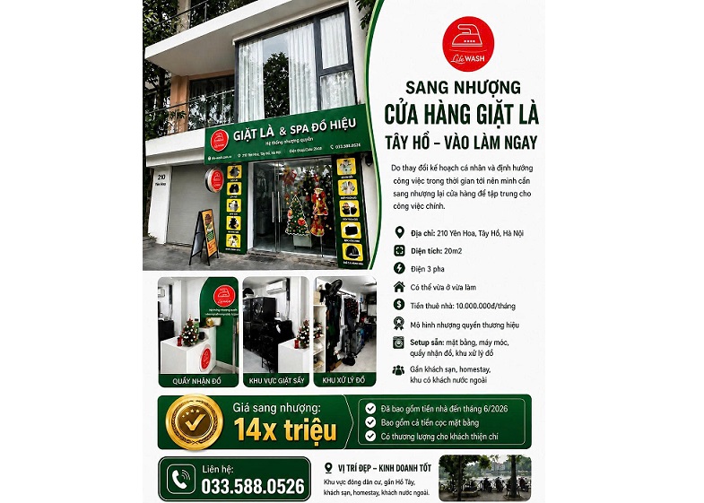🌻sang nhuong cua hang giat la mat pho yen hoa, tay ho da setup san vao lam ngay - 033.588.0526