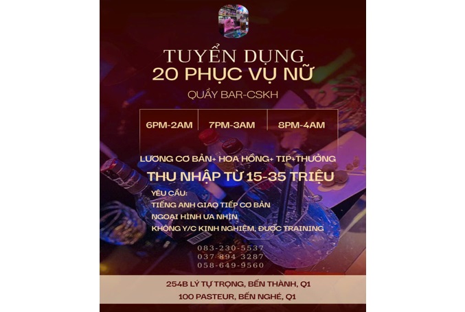 ⭐can tuyen dung 2 bartender lam viec tai 254b ly tu trong, q1, tp.hcm - 083.230.5537