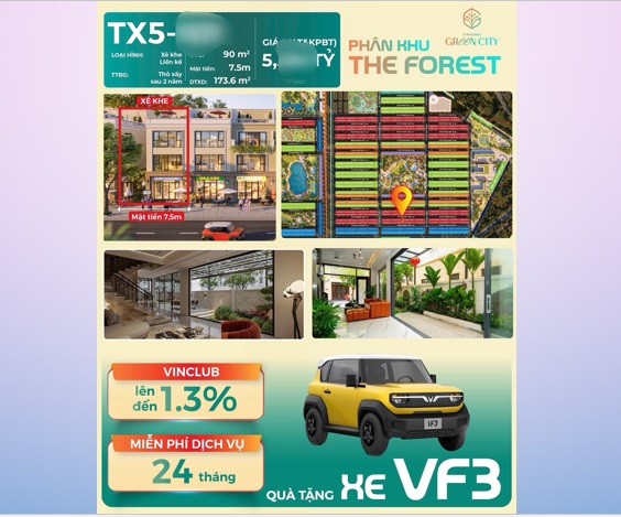 ⭐️can ban gap xe khe lien ke 90m2 hang hiem gia tot tai vinhomes green city the forest. 0368061889