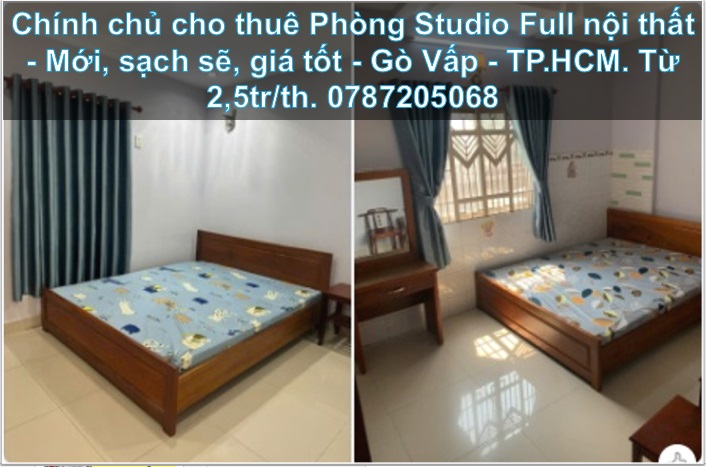 ⭐️chinh chu cho thue phong studio full noi that - moi, sach se, gia tot - go vap - tp.hcm. tu 2,5tr/th. 0787205068