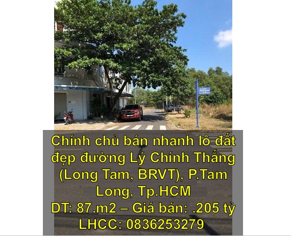 🌻chinh chu ban nhanh lo dat dep duong ly chinh thang (long tam, brvt), p.tam long, tp.hcm. 0836253279