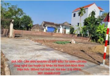 ⭐Bán nhanh lô đất đầu tư là sinh lời KCNC huyện Lý Nhân (Hà Nam cũ), tỉnh Ninh Bình (mới); 0366815105
